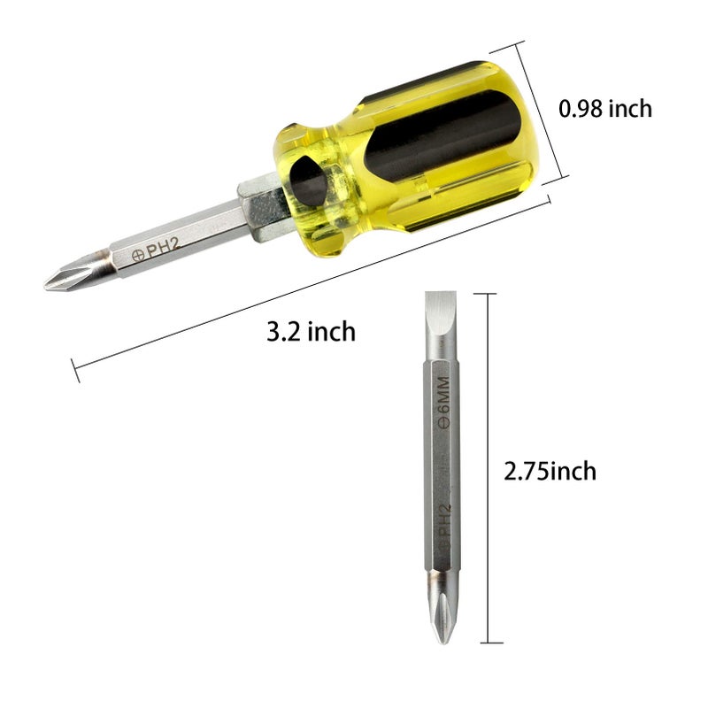 Buspoll Stubby Magnetic short Screwdriver with Phillips and Flat Heads - Perfect for DIY Repairs - Image 2